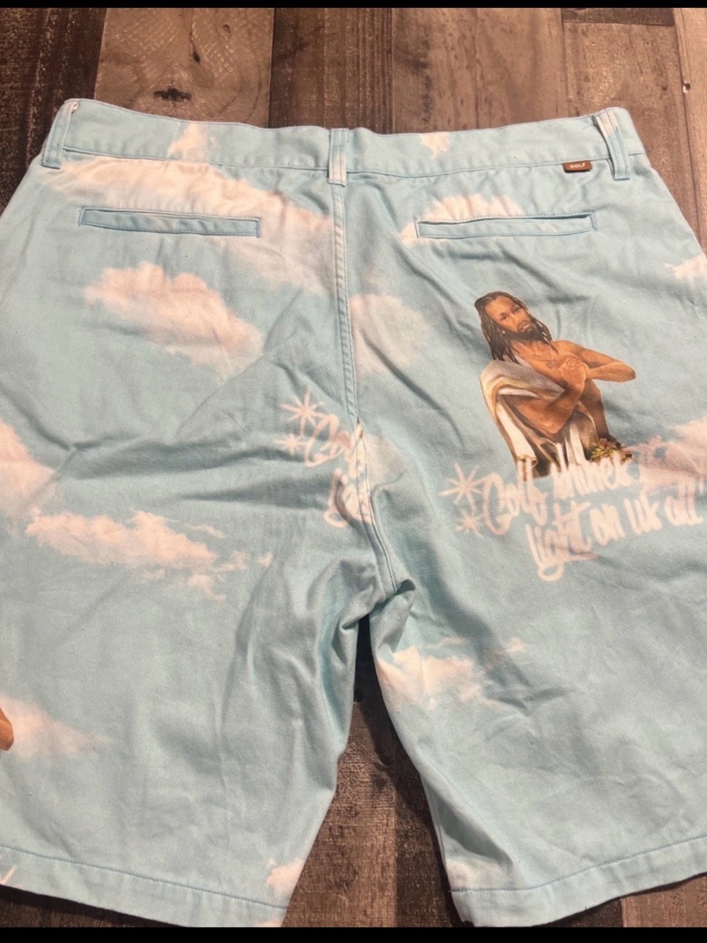 Golf Wang Light Blue Cloud Print Flat Front Shorts with Graphic Mens 36 NNT